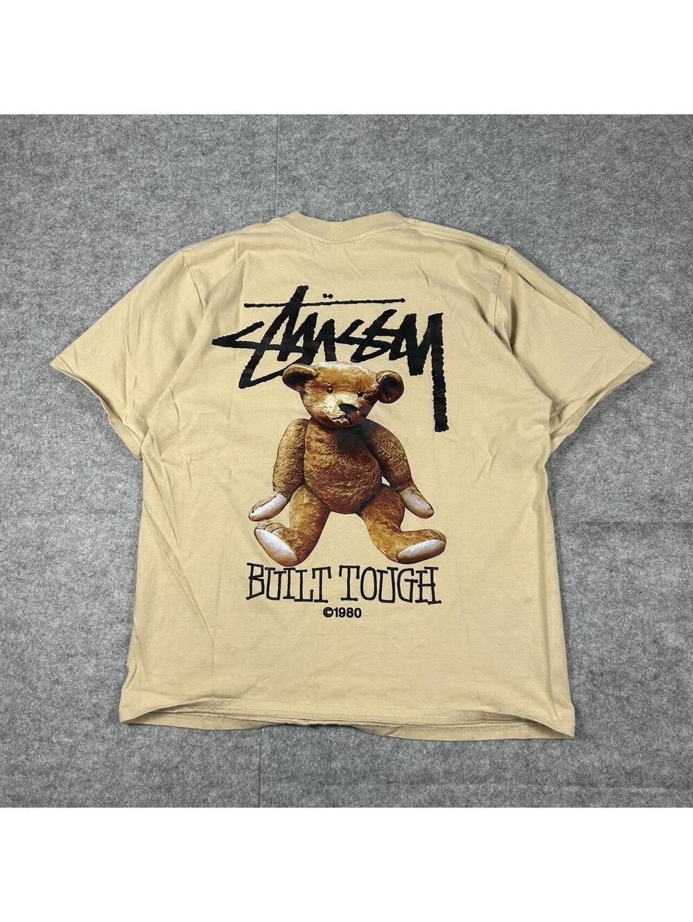 Vintage Y2K Stussy Built Tough Teddy Bear T-Shirt Black Graphic Tee Size Large
